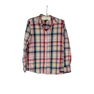 Lands' End Sz S Women's Multicolor Plaid Flannel Boyfriend Fit Long Sleeve Shirt